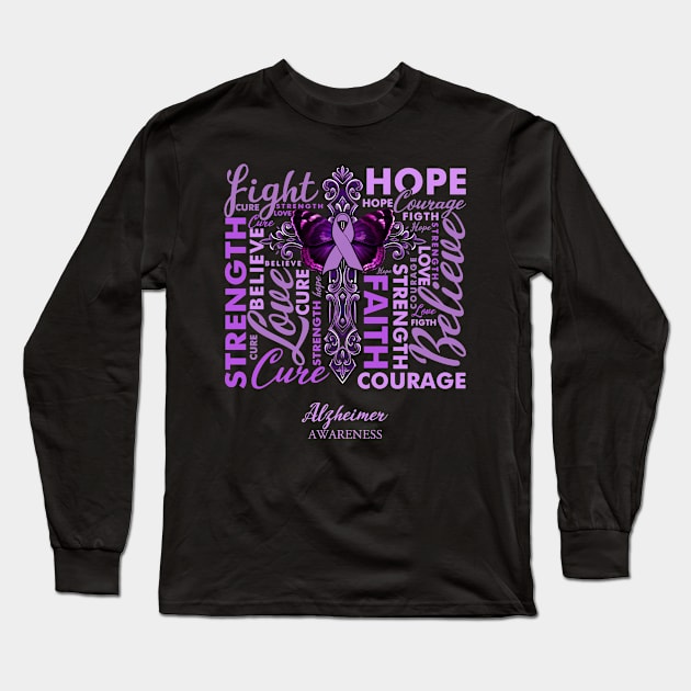 Fight Hope Cure Alzheimers Awareness Gift Long Sleeve T-Shirt by AKIFOJWsk